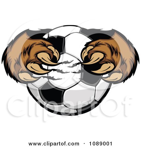 Clipart Brown Bear Mascot Clawing A Soccer Ball - Royalty Free Vector Illustration by Chromaco