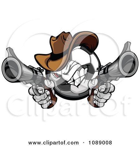 Clipart Soccer Ball Cowboy Shooting With Two Pistols - Royalty Free Vector Illustration by Chromaco