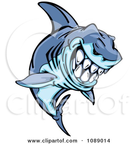 Clipart Grinning Blue Shark Mascot - Royalty Free Vector Illustration by Chromaco