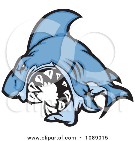 Clipart Attacking Blue Shark Mascot - Royalty Free Vector Illustration by Chromaco