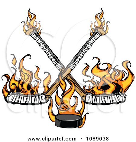 Clipart flaming hockey puck and crossed sticks - Royalty Free Vector Illustration by Chromaco