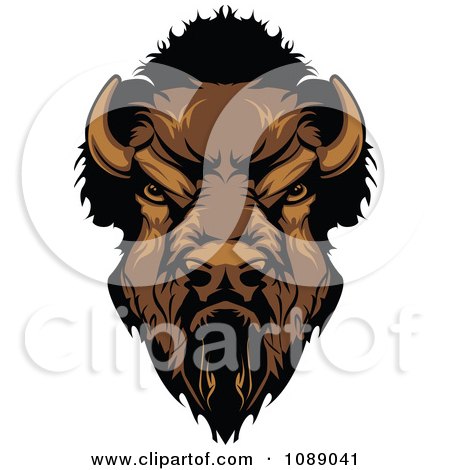 Clipart Tough Buffalo Mascot Head - Royalty Free Vector Illustration by Chromaco
