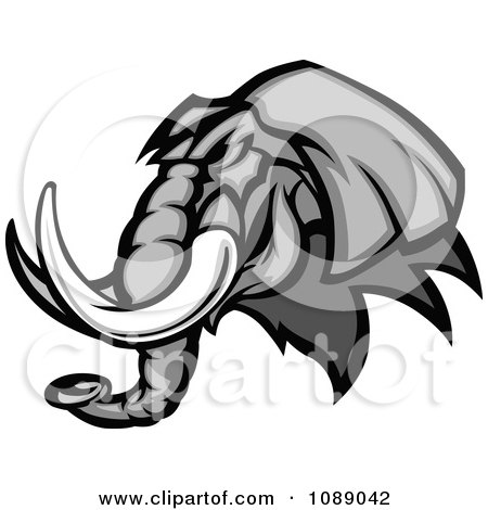 Clipart Grayscale Elephant Mascot - Royalty Free Vector Illustration by Chromaco