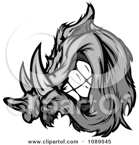 Clipart Aggressive Grayscale Razorback Boar Mascot - Royalty Free Vector Illustration by Chromaco