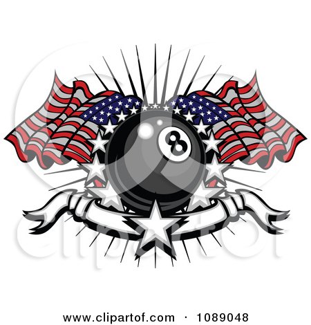 Clipart Patriotic Eight Ball With Stars A Banner And American Flags - Royalty Free Vector Illustration by Chromaco