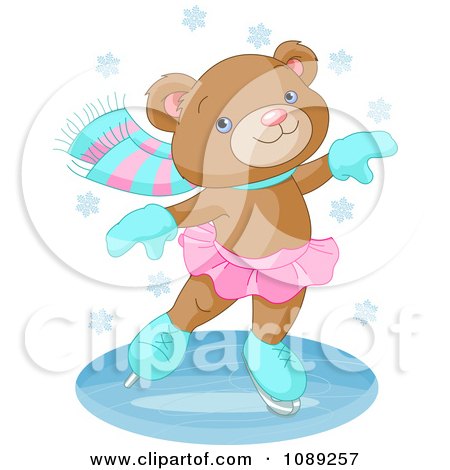 Clipart Female Teddy Bear Ice Skating - Royalty Free Vector Illustration by Pushkin