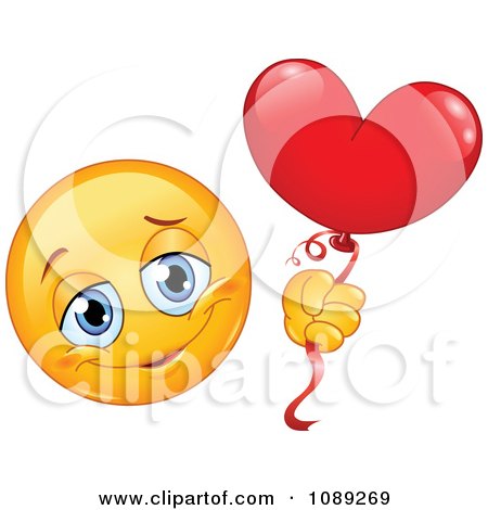 Clipart Romantic Yellow Emoticon Smiley With a Heart Balloon - Royalty Free Vector Illustration by yayayoyo