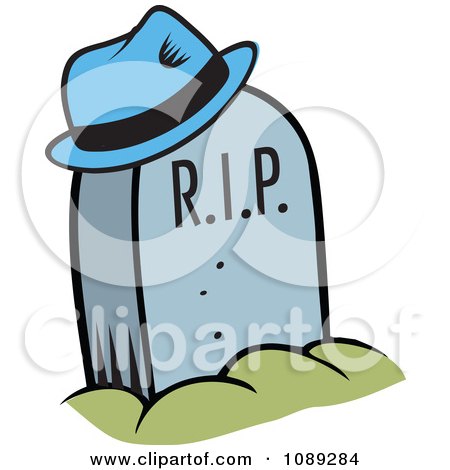 Clipart Blue Hat Hung On A RIP Tombstone - Royalty Free Vector Illustration by Johnny Sajem