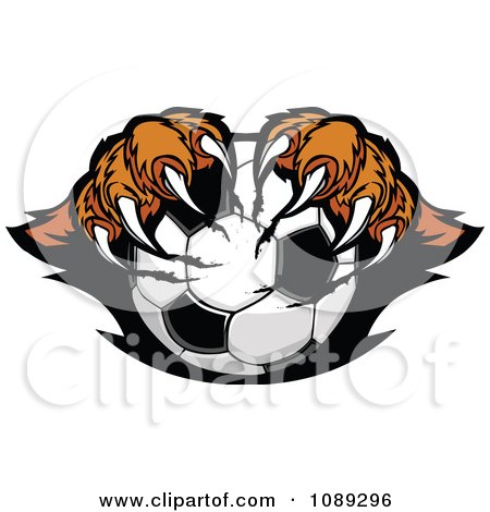Clipart Tiger Mascot Clawing A Soccer Ball - Royalty Free Vector Illustration by Chromaco