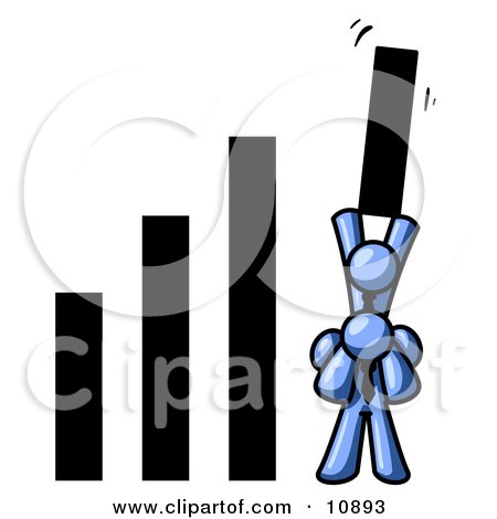 a Blue Man on Another Man's Shoulders, Holding up a Bar in a Graph Clipart Illustration by Leo Blanchette