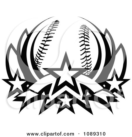 Clipart Black And White Baseball Lotus With Stars - Royalty Free Vector Illustration by Chromaco