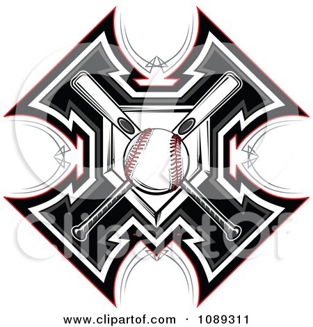 Clipart Baseball Bats And Plate Crossed Over A Cross - Royalty Free Vector Illustration by Chromaco