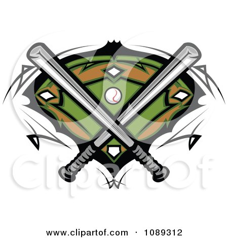 Clipart Baseball Bats Crossed Over A Field - Royalty Free Vector Illustration by Chromaco