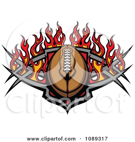 Clipart American Football With Tribal Designs And Flames - Royalty Free Vector Illustration by Chromaco