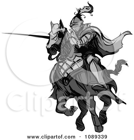 Clipart Grayscale Knight Pointing His Lance - Royalty Free Vector Illustration by Chromaco