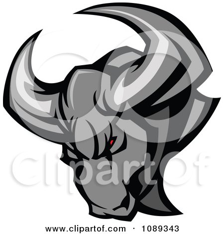 Clipart Red Eyed Gray Bull Mascot - Royalty Free Vector Illustration by Chromaco