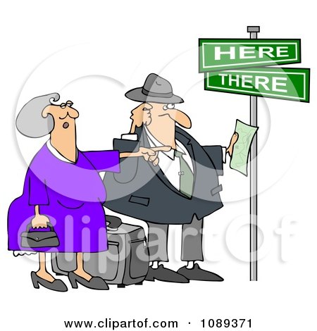 Clipart Lost Tourist Couple Holding Directions Under Street Signs - Royalty Free Illustration  by djart