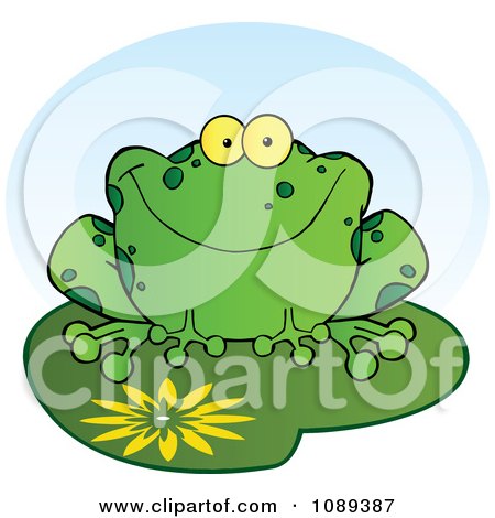 Clipart Happy Spotted Green Toad Smiling On A Lily Pad - Royalty Free Vector Illustration by Hit Toon