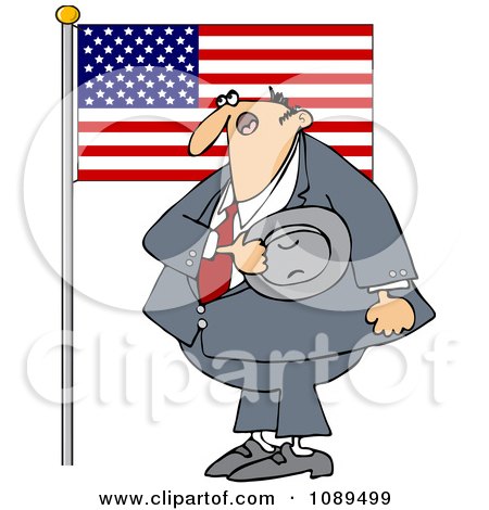 Clipart Man Pledging His Allegiance To The American Flag - Royalty Free Vector Illustration by djart