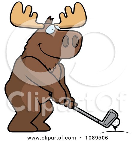 Clipart Golfing Moose Holding The Club Against The Ball On The Tee - Royalty Free Vector Illustration by Cory Thoman