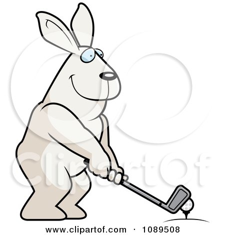 Clipart Golfing Rabbit Holding The Club Against The Ball On The Tee - Royalty Free Vector Illustration by Cory Thoman