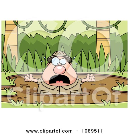 Clipart Chubby Explorer Drowning In Quick Sand - Royalty Free Vector Illustration by Cory Thoman
