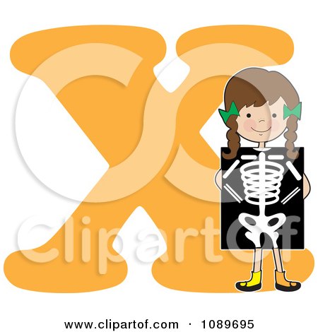 Clipart Alphabet Girl Holding An X Ray Over Letter X - Royalty Free Vector Illustration by Maria Bell