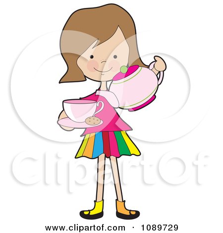 Clipart Girl Pouring Tea - Royalty Free Vector Illustration by Maria Bell