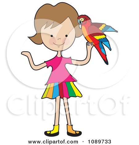 Clipart Girl Holding A Parrot - Royalty Free Vector Illustration by Maria Bell