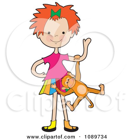 Clipart Red Haired Girl Playing With A Monkey - Royalty Free Vector Illustration by Maria Bell