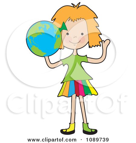 Clipart Girl Holding A Globe - Royalty Free Vector Illustration by Maria Bell