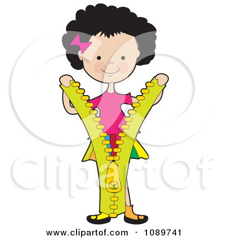 Clipart Girl Holding A Giant Zipper - Royalty Free Vector Illustration by Maria Bell