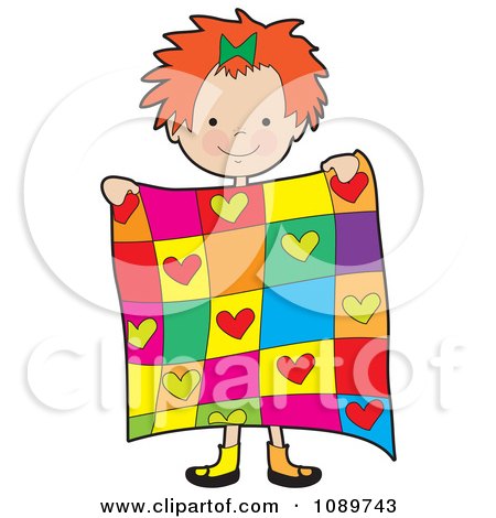 Clipart Red Haired Girl Holding A Quilt - Royalty Free Vector Illustration by Maria Bell