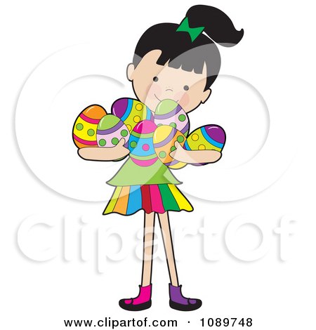 Clipart Girl Carrying Easter Eggs In Her Arms - Royalty Free Vector Illustration by Maria Bell