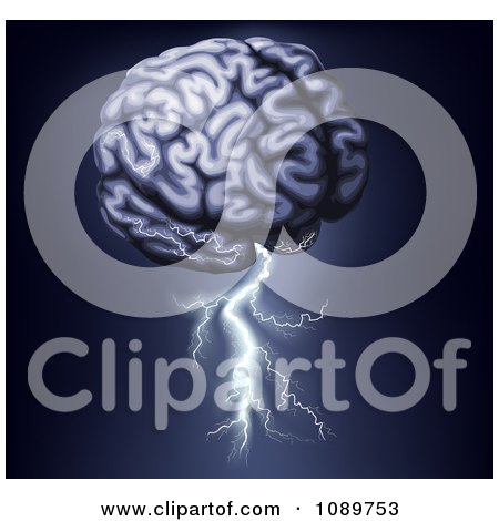 Clipart Human Brain With Lightning Shooting From The Bottom - Royalty Free Vector Illustration by AtStockIllustration