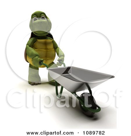 Clipart 3d Tortoise Pushing A Wheelbarrow - Royalty Free CGI Illustration by KJ Pargeter