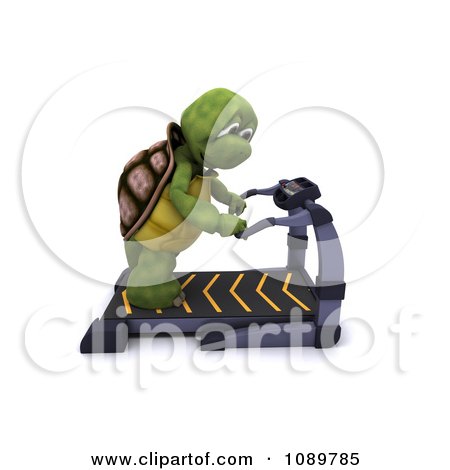 Clipart 3d Tired Tortoise Standing On A Treadmill - Royalty Free CGI Illustration by KJ Pargeter