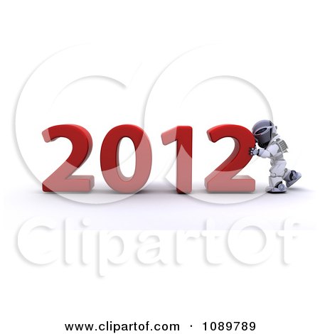 Clipart 3d Robot Pushing Together A Red 2012 - Royalty Free CGI Illustration by KJ Pargeter