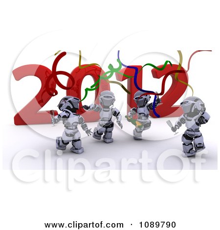 Clipart 3d Robots Dancing At A New Years 2012 Party - Royalty Free CGI Illustration by KJ Pargeter