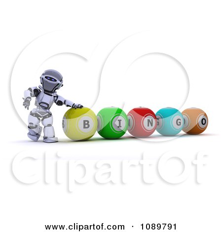 Clipart 3d Bingo Robot Resting A Hand On A Ball - Royalty Free CGI Illustration by KJ Pargeter