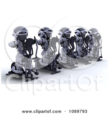 Clipart 3d Robots Exercising On Cross Trainers In A Gym - Royalty Free CGI Illustration by KJ Pargeter