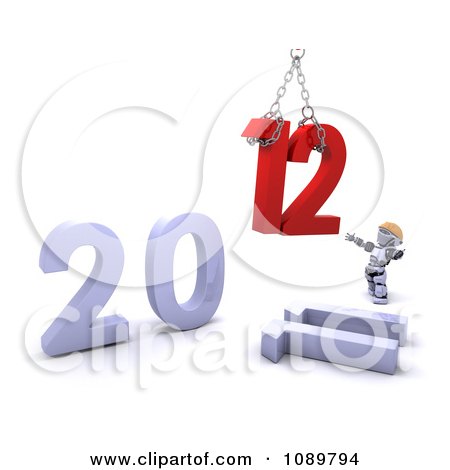 Clipart 3d Robot Replacing 2011 With 2012 - Royalty Free CGI Illustration by KJ Pargeter