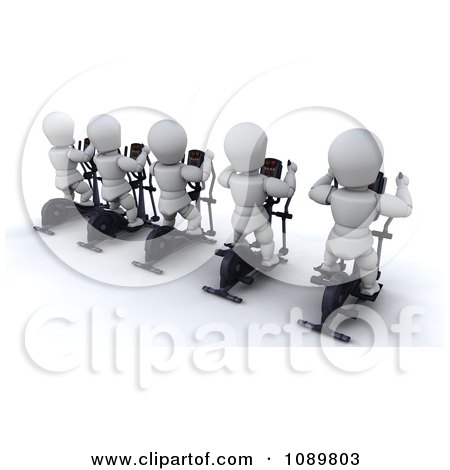 Clipart 3d White Characters Exercising On Cross Trainers In A Gym - Royalty Free CGI Illustration by KJ Pargeter