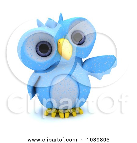 Clipart 3d Blue Bird Or Owl Pointing - Royalty Free CGI Illustration by KJ Pargeter
