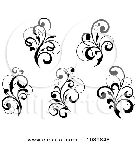 Clipart Black And White Flourish Motif Design Elements 3 - Royalty Free Vector Illustration by Vector Tradition SM