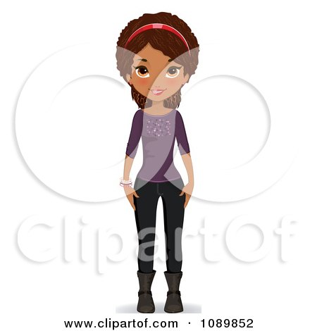 Clipart Black Teenage Girl In A Purple Sweater Boots And Jeans - Royalty Free Vector Illustration by Melisende Vector