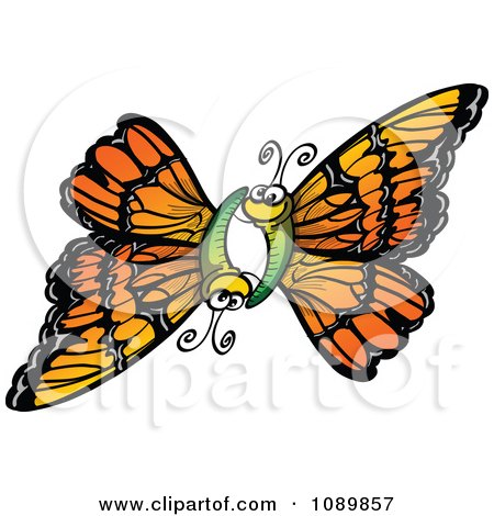 Clipart Orange Butterfly Pair Flying Together - Royalty Free Vector Illustration by Zooco