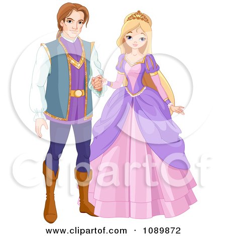 Clipart Prince And Princess Couple Holding Hands - Royalty Free Vector Illustration by Pushkin