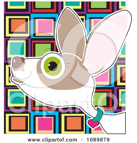 Clipart Profiled Chihuahua Portrait Over Colorful Squares - Royalty Free Vector Illustration by Maria Bell