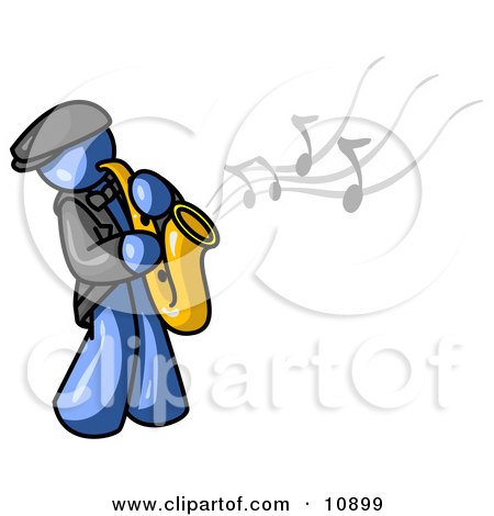 Musical Blue Man Playing Jazz With a Saxophone Clipart Illustration by Leo Blanchette